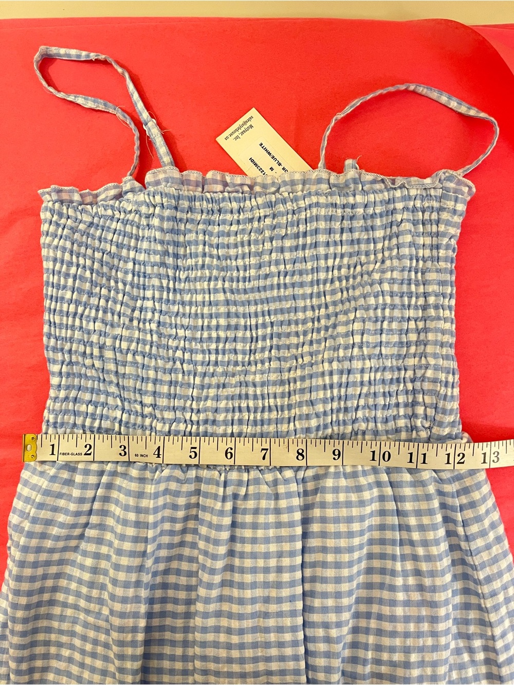 NWT. Sim and Sim Blue Gingham Smocked Midi Dress. Medium - Picture 4 of 7